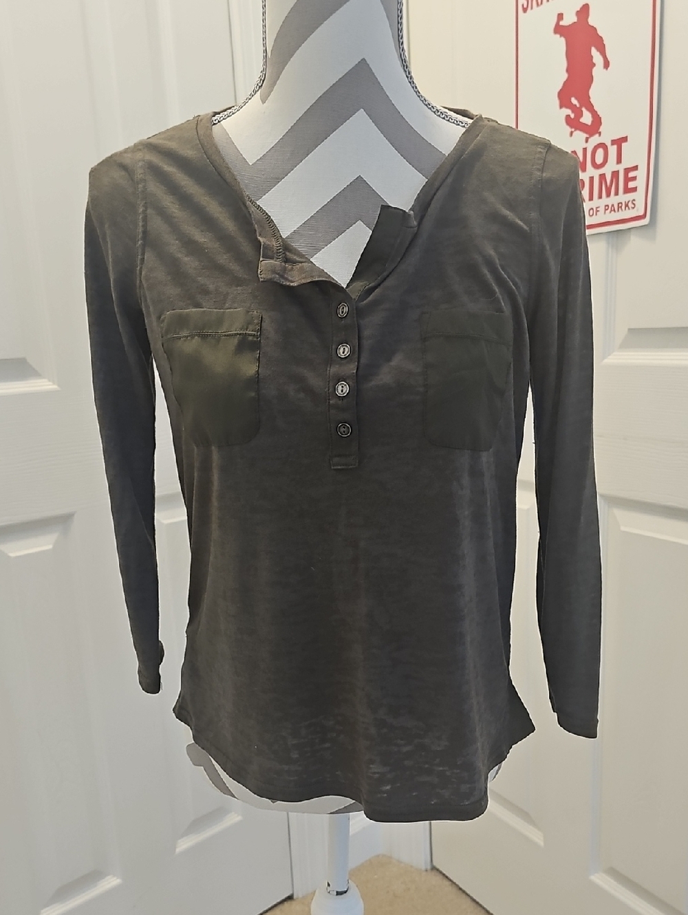 Calvin Klein Jeans Olive Long Sleeve Henley with Chest Pockets